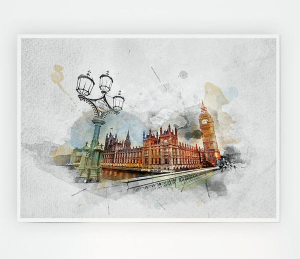 Watercolour Streets Of Parliament Print Poster Wall Art