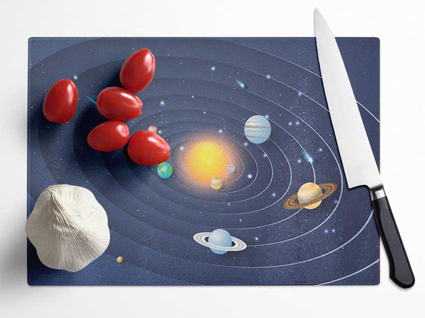 Space Rings Solar System Glass Chopping Board