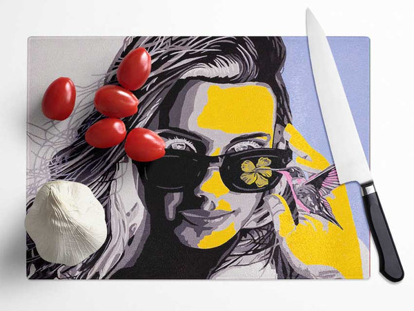 Woman Sunglasses Popart Glass Chopping Board