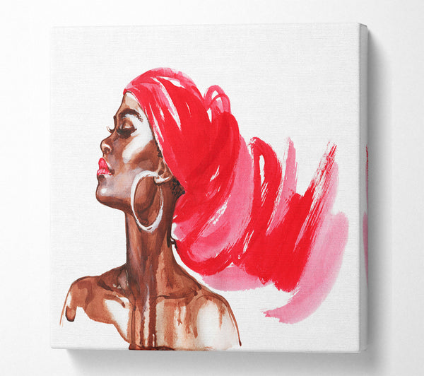 A Square Canvas Print Showing Red Head Scarf Square Wall Art