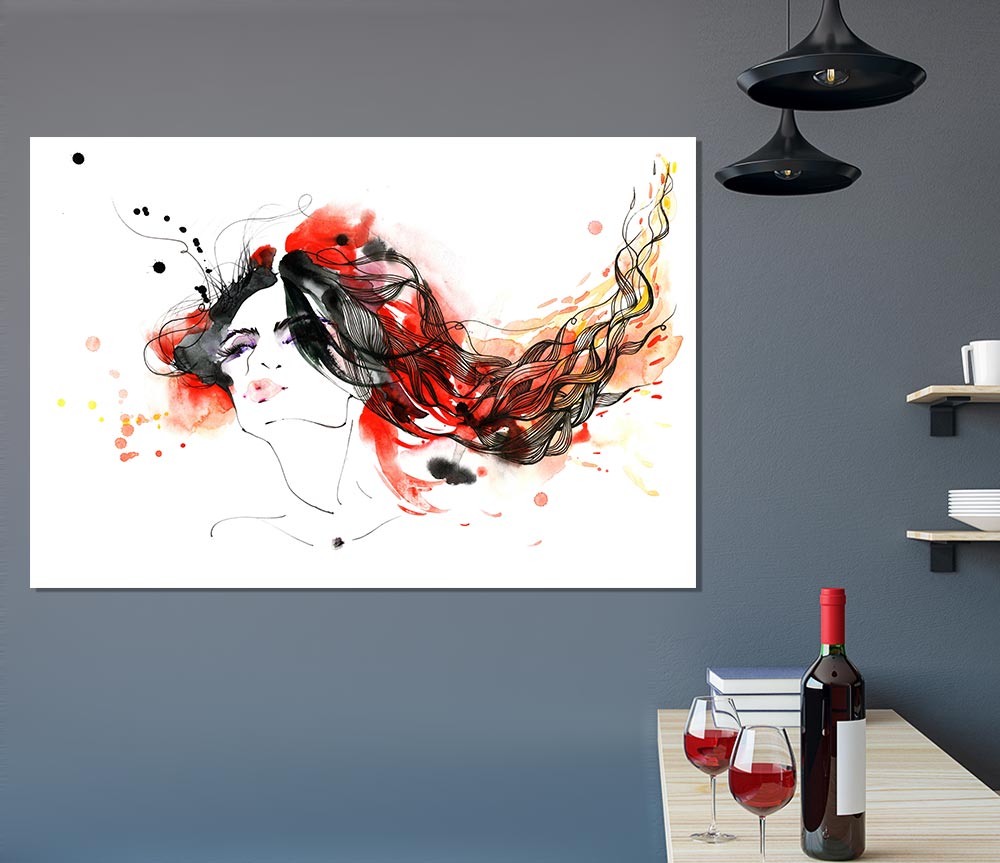Woman In Ink And Red Print Poster Wall Art