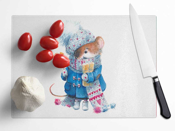 Watercolour Mouse Glass Chopping Board