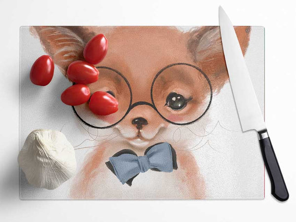 Little Puppy Glasses Glass Chopping Board