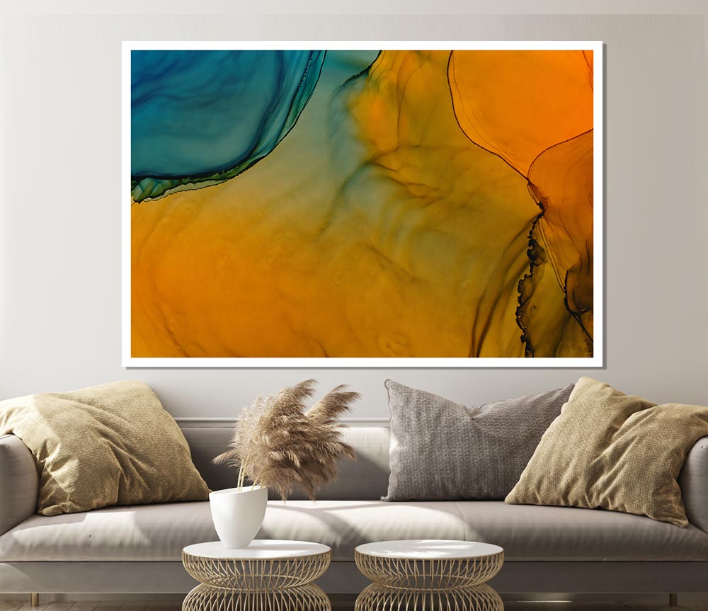 Blue And Yellow Flow Print Poster Wall Art