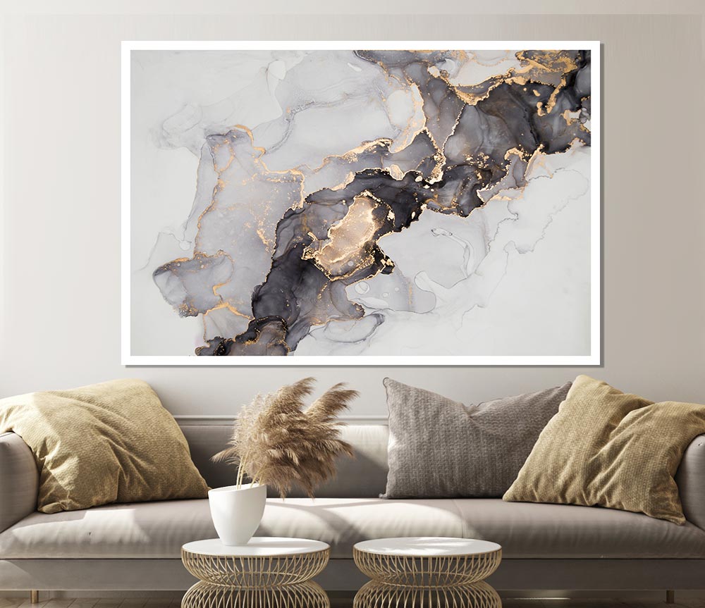 Grey And Gold Marble Print Poster Wall Art