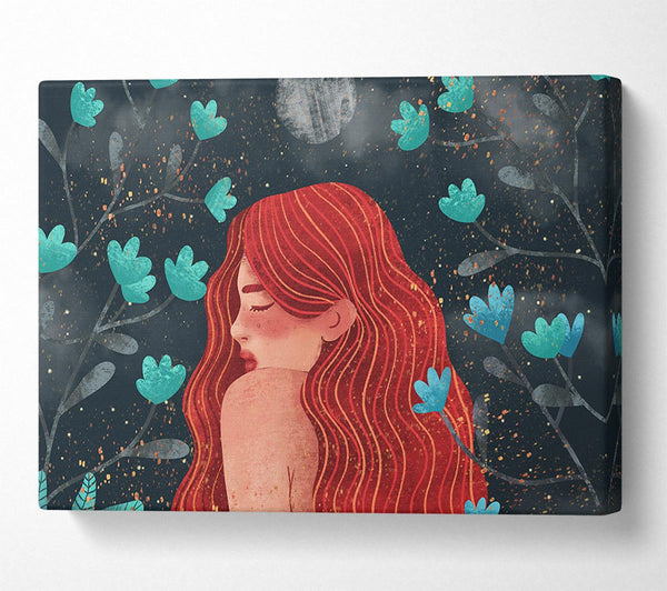 Picture of Red Haired Girl Flowers Canvas Print Wall Art