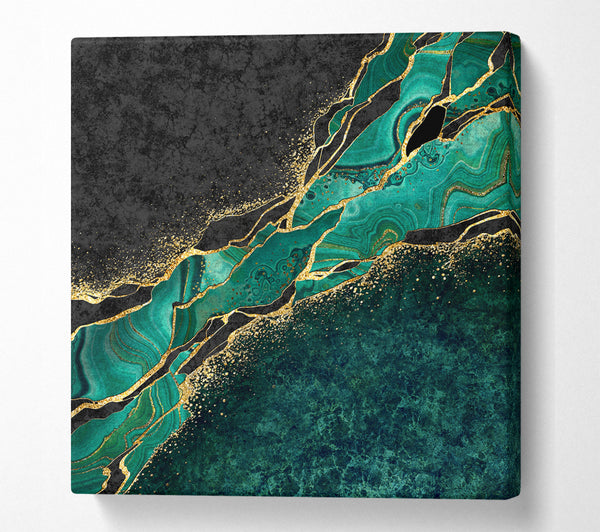 A Square Canvas Print Showing The Green And Gold Textures Square Wall Art