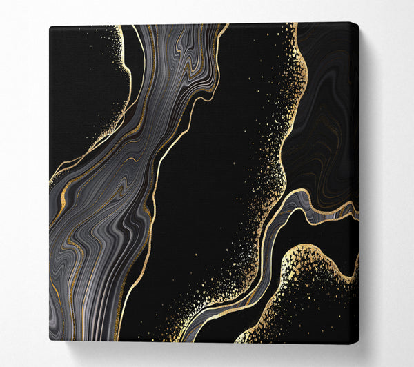 A Square Canvas Print Showing Black And Gold Flakes Square Wall Art