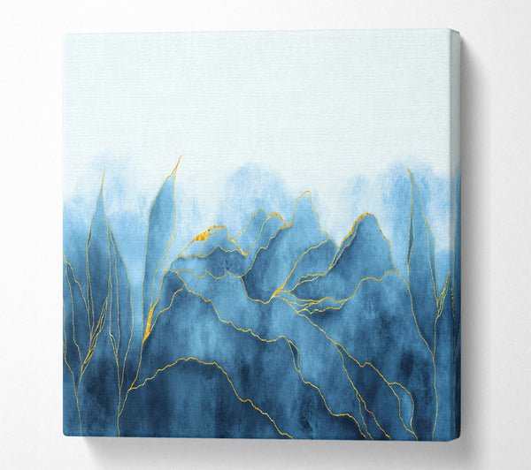 A Square Canvas Print Showing Blue Mists Of Gold Leaf Square Wall Art