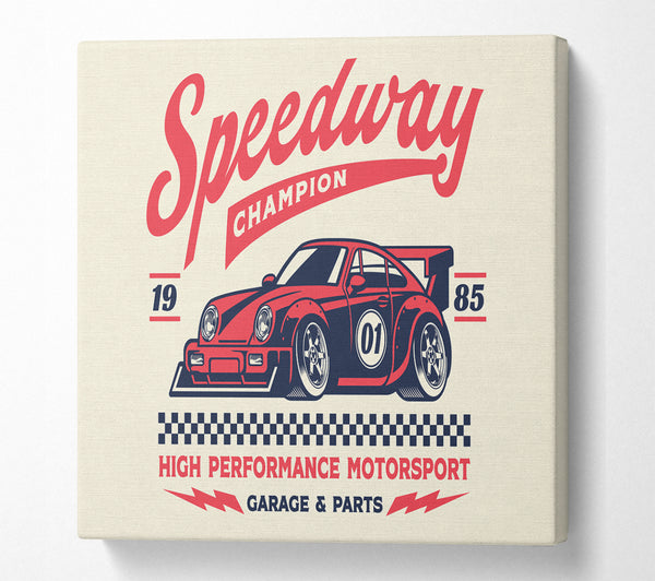 A Square Canvas Print Showing Speedway Champion Square Wall Art