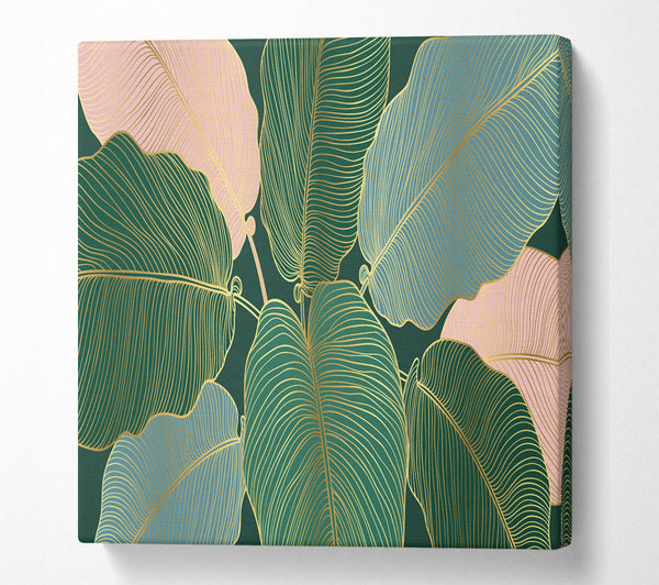 A Square Canvas Print Showing Palm Leaf Gold Lines Square Wall Art