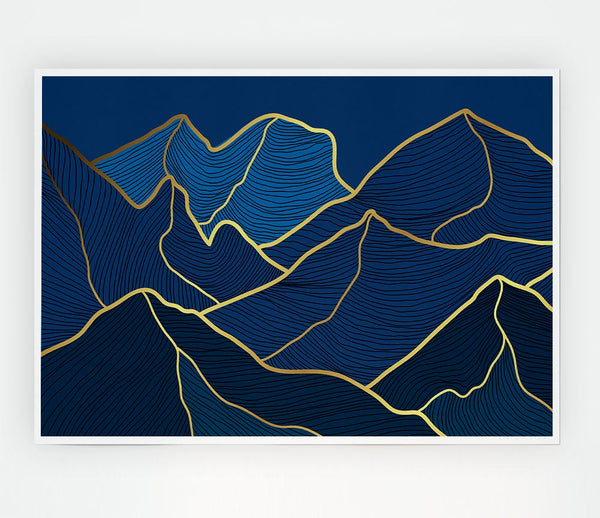 Gold Mountains On Blue Print Poster Wall Art