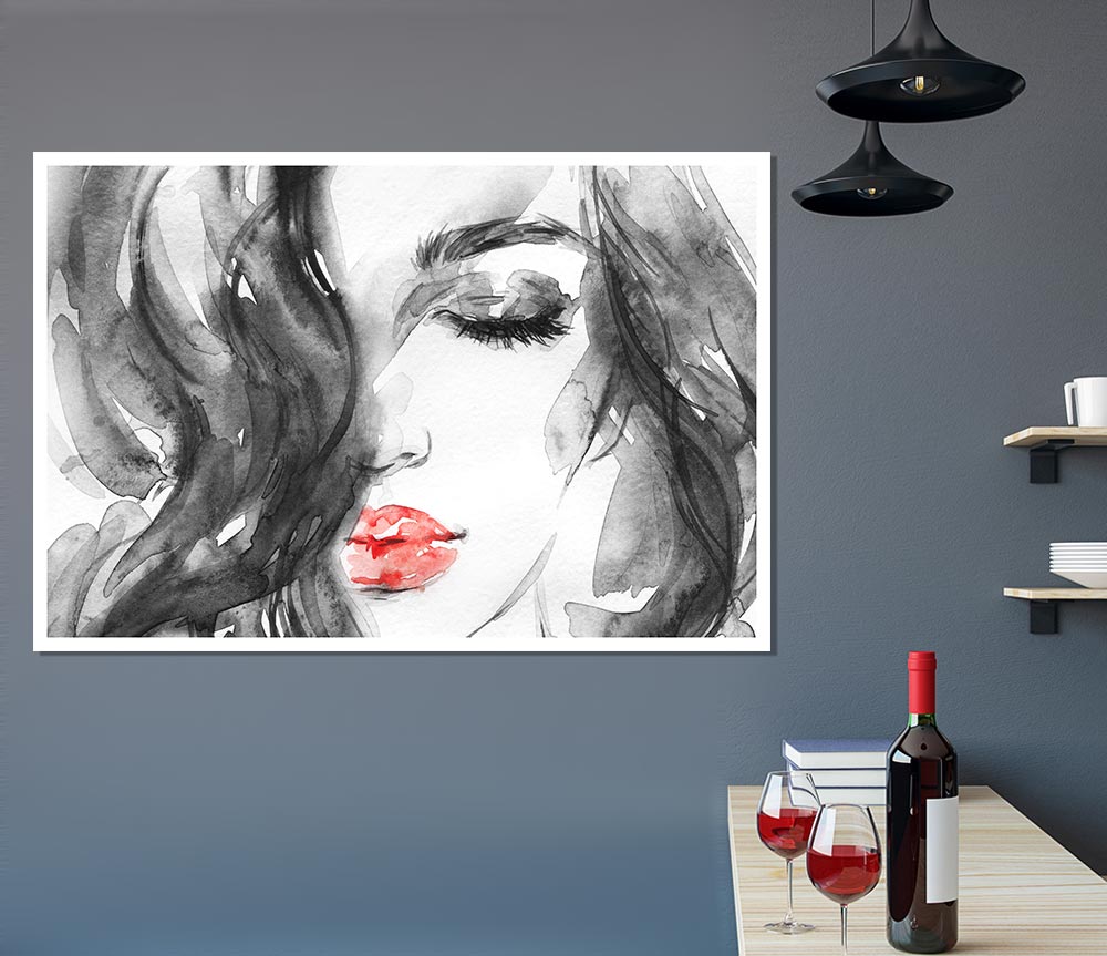 Watercolour Red Lips Print Poster Wall Art