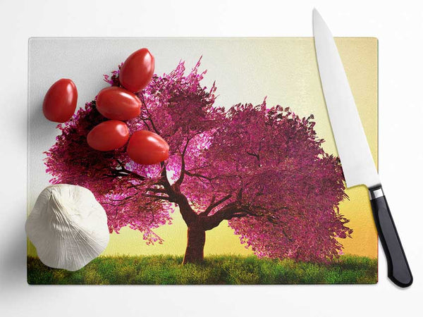 The Pink Tree Blossom Hilltop Glass Chopping Board
