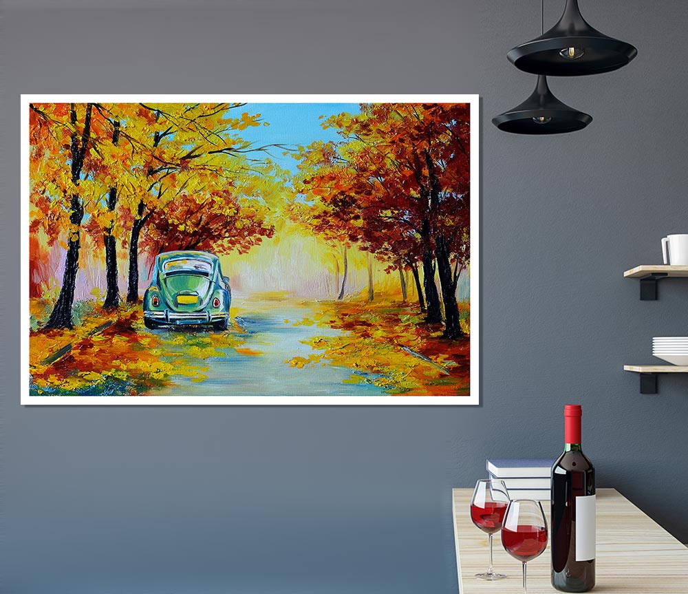 Vw Beatle In Autumn Print Poster Wall Art