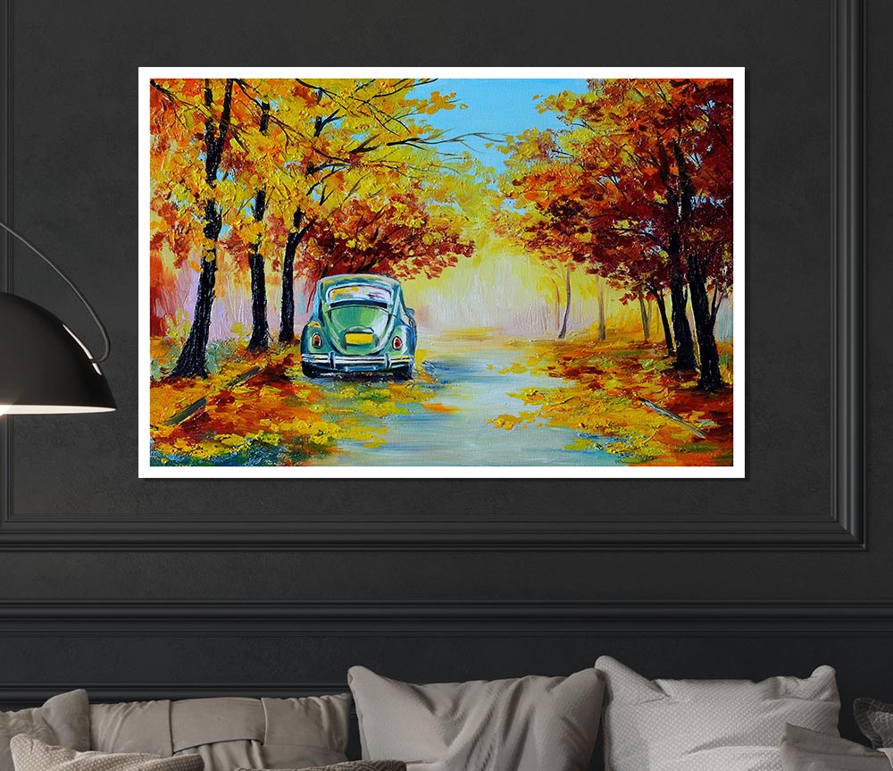 Vw Beatle In Autumn Print Poster Wall Art