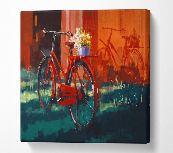 A Square Canvas Print Showing The Red Bike In Amsterdam Square Wall Art