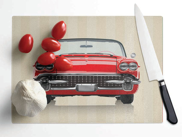 Classic American Car On Stripes Glass Chopping Board