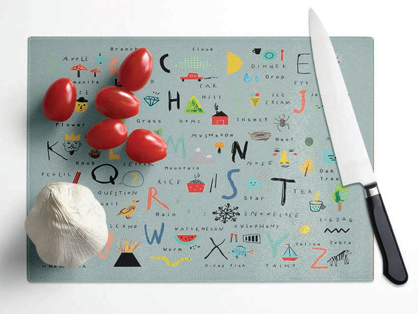 The Kids Alphabet Hand Drawn Glass Chopping Board