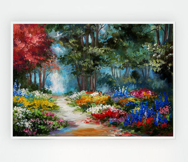 Flowers Leading Into The Forest Print Poster Wall Art