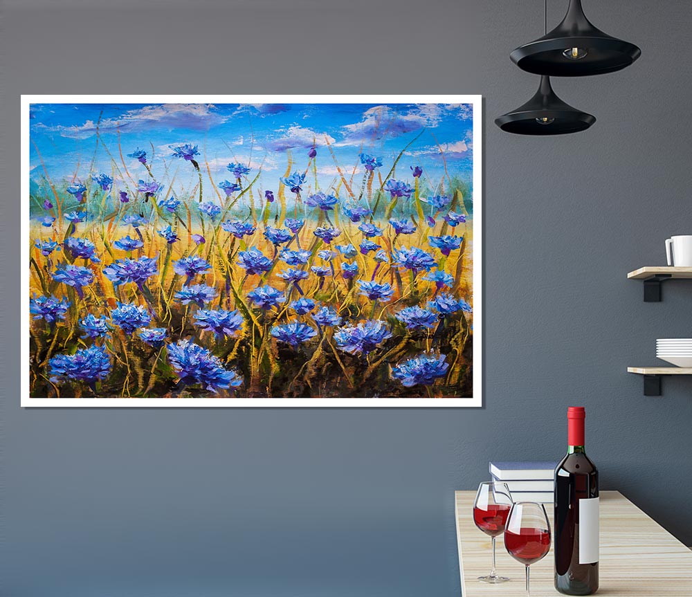 Tiny Blue Flowers In The Field Print Poster Wall Art
