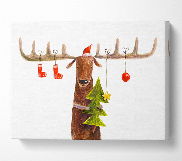 Picture of Reindeer At Christmas Antlers Canvas Print Wall Art