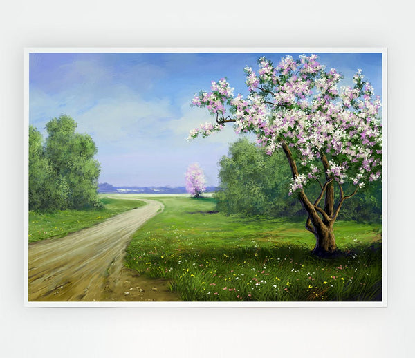 The Road Through The Blossom Print Poster Wall Art