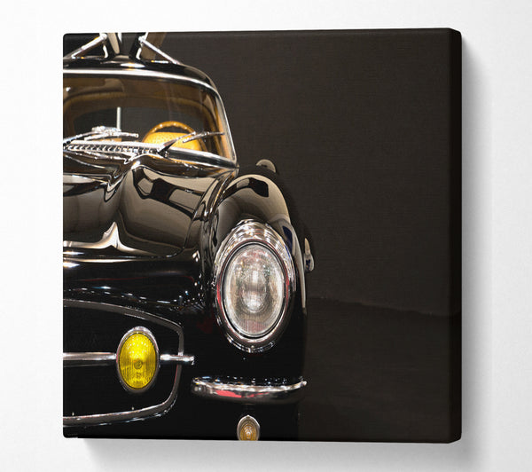 A Square Canvas Print Showing Classic Car Headlight Black Square Wall Art