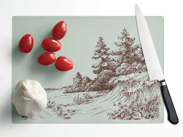 Sketch Of The Canadian Pines Glass Chopping Board