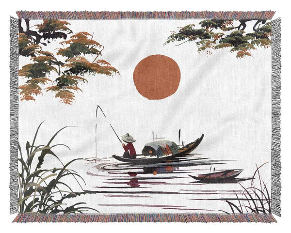 The Japanese Sun Fisherman Woven Blanket