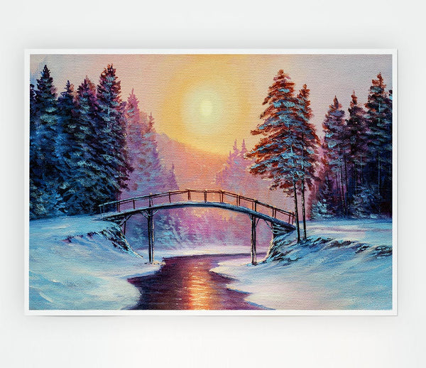Bridge Across The Winter Scene Print Poster Wall Art