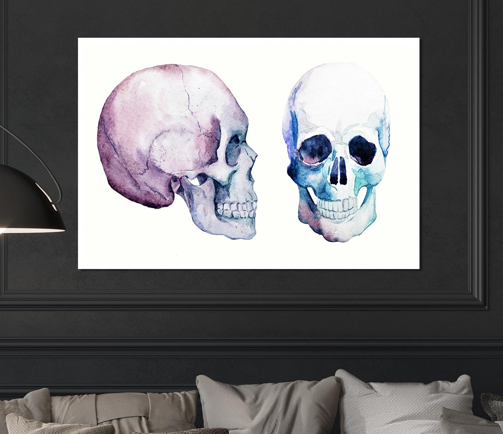 Two Skulls Meet Print Poster Wall Art