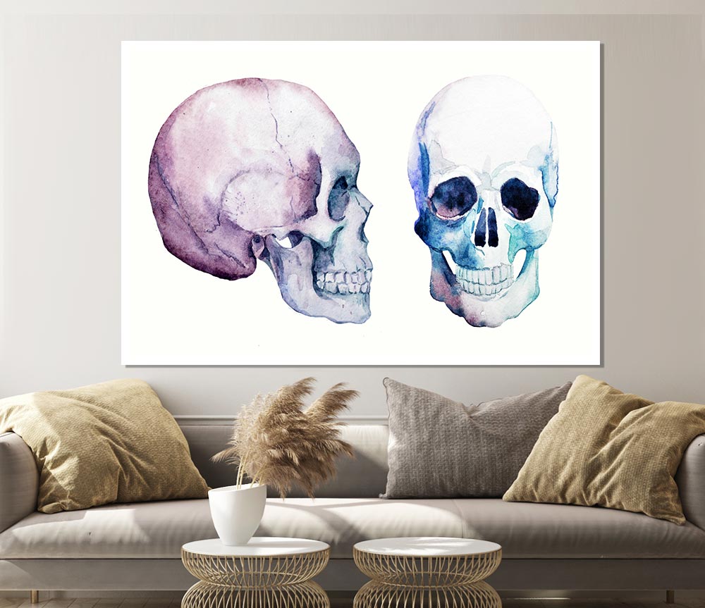 Two Skulls Meet Print Poster Wall Art