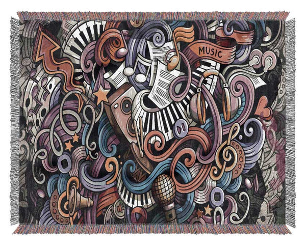 Abstract Patterns Of Music Woven Blanket