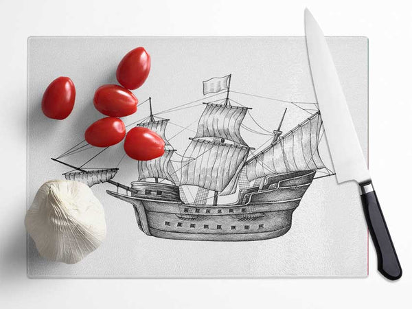 Pirate Ship Ahoy Glass Chopping Board
