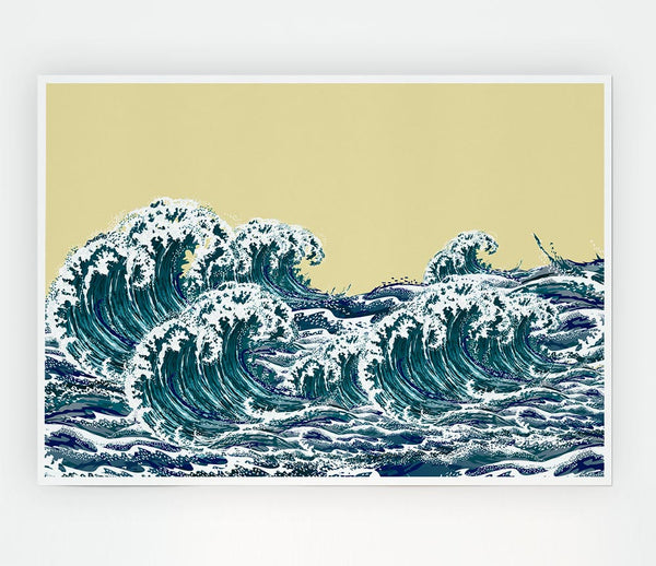 Waves On Yellow Print Poster Wall Art
