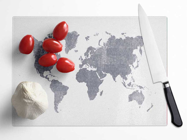 The World Map Of In Grey Glass Chopping Board
