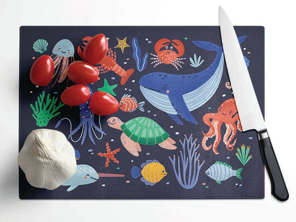 Creatures Of The Sea Childrens Glass Chopping Board
