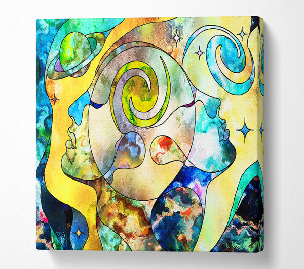 A Square Canvas Print Showing The Faces Of Time And Space Square Wall Art