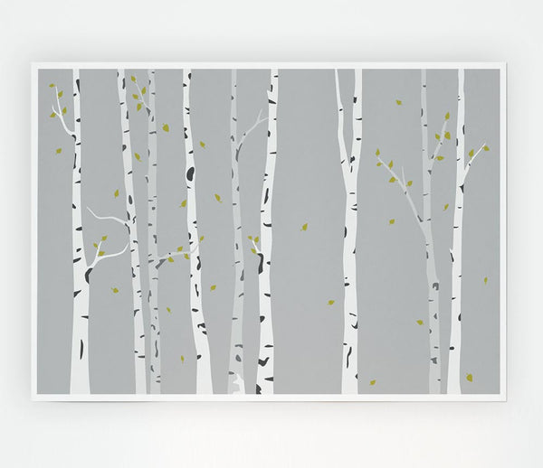 Birch Trees On Grey Print Poster Wall Art