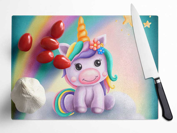 Unicorn Rainbow Happy Glass Chopping Board