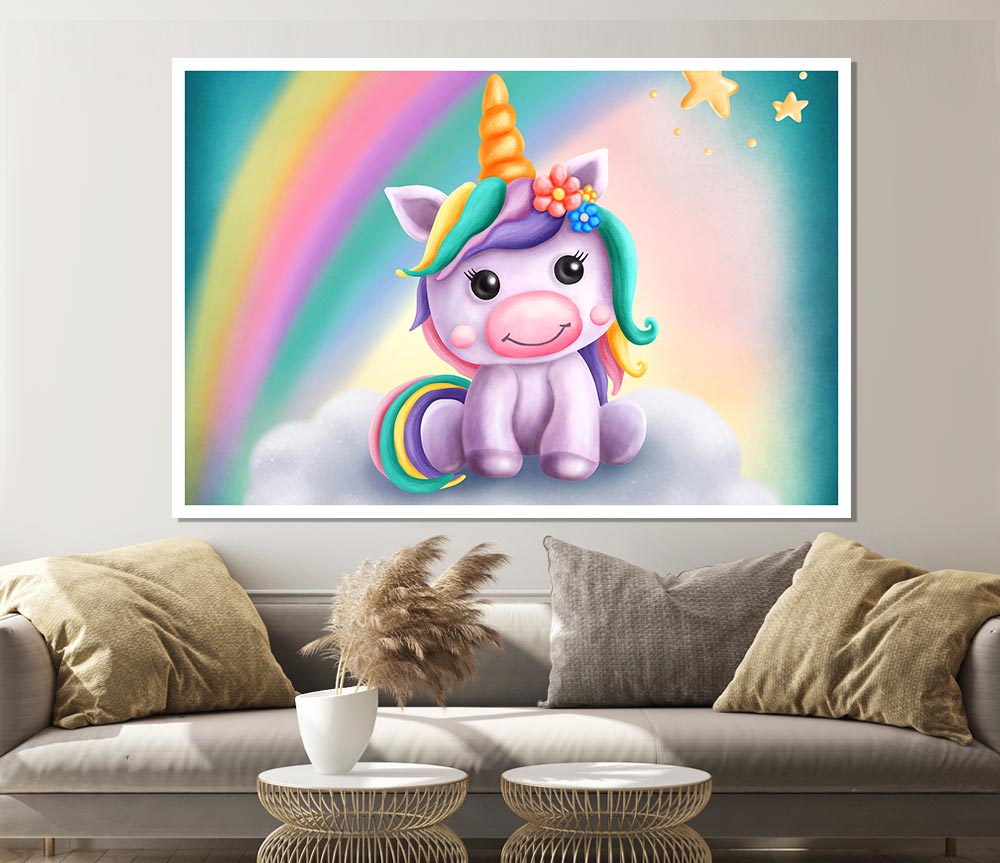 Unicorn Rainbow Happy Print Poster Wall Art