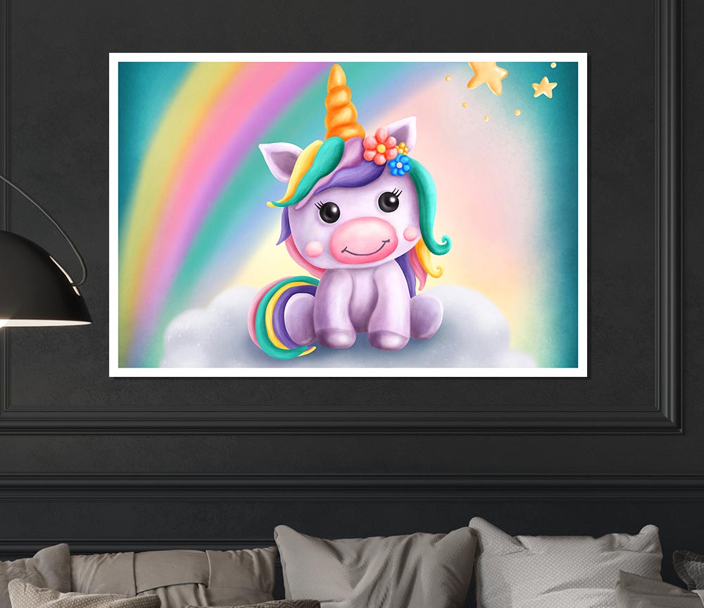 Unicorn Rainbow Happy Print Poster Wall Art