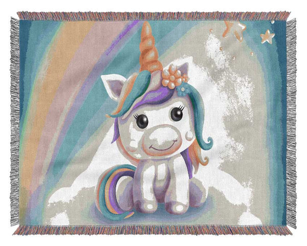 Unicorn Rainbow Happy Woven Blanket