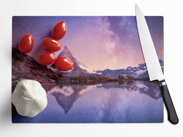 Mountains On The River Reflections Star Glass Chopping Board