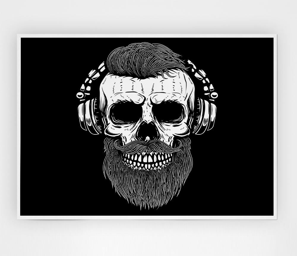 Dj Headphones Skull Beard Print Poster Wall Art