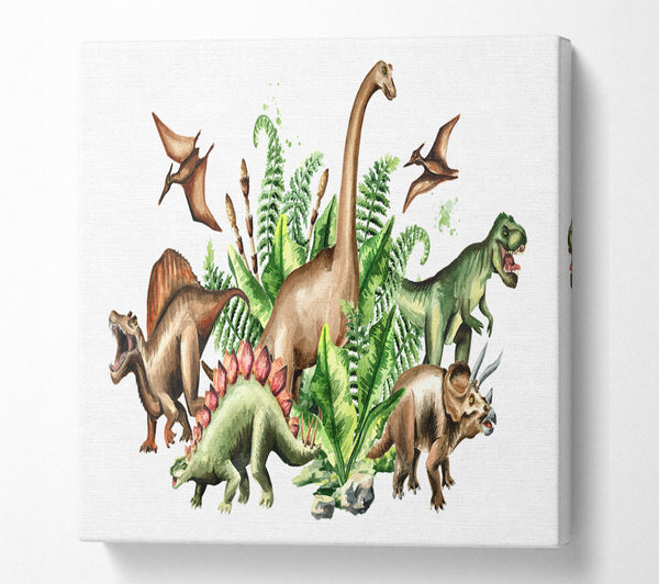 A Square Canvas Print Showing Dinosaur Crew Square Wall Art
