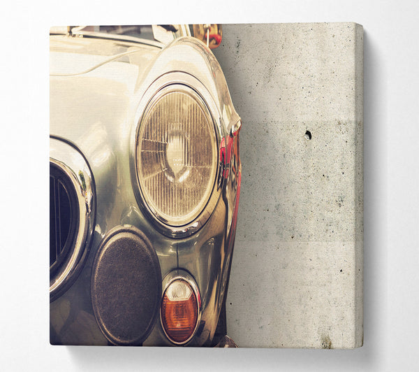 A Square Canvas Print Showing Close Up Classic Headlight Square Wall Art