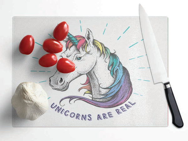 Unicorns Are Real Glass Chopping Board