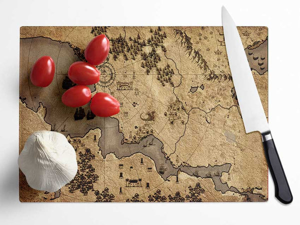 The Sepia Map Glass Chopping Board